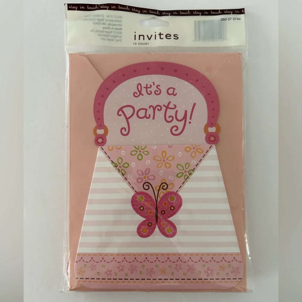 🦋 5/$25 - (2010) “It’s A Party” Purse Shaped Invitation Cards by Carlton Cards
